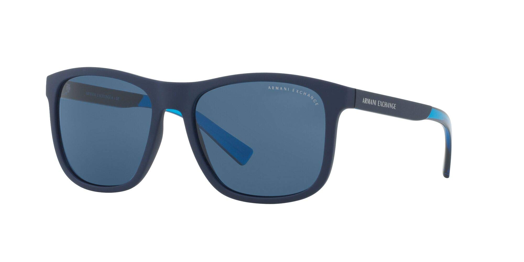 A|X ARMANI EXCHANGE Men's AX4049SF Low Bridge Fit Square Sunglasses, Matte Blue/Blue, 57 mm