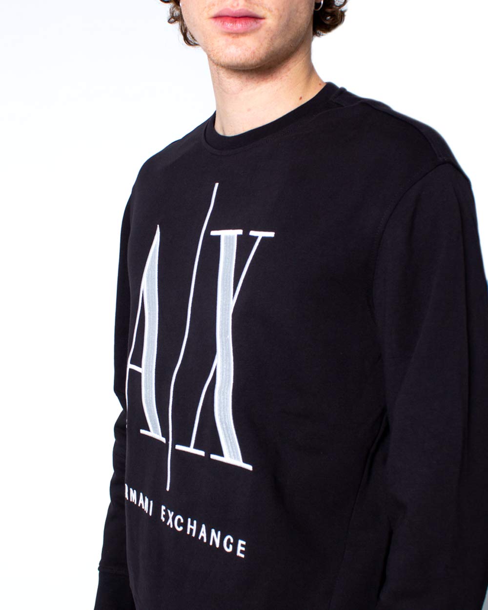 A｜X ARMANI EXCHANGE Men's Icon Project Embroidered Pullover Sweatshirt, Black, M