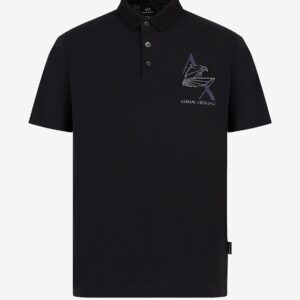 A | X ARMANI EXCHANGE Men's Regular Fit Cotton Jersey Eagle Logo Polo, Black, XXL