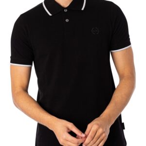 A｜X ARMANI EXCHANGE Mens Short Sleeve Jersey Knit Polo Shirt, Black, Medium US