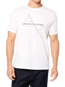 a|x armani exchange mens crew neck logo tee t shirt, quilted logo white, small us