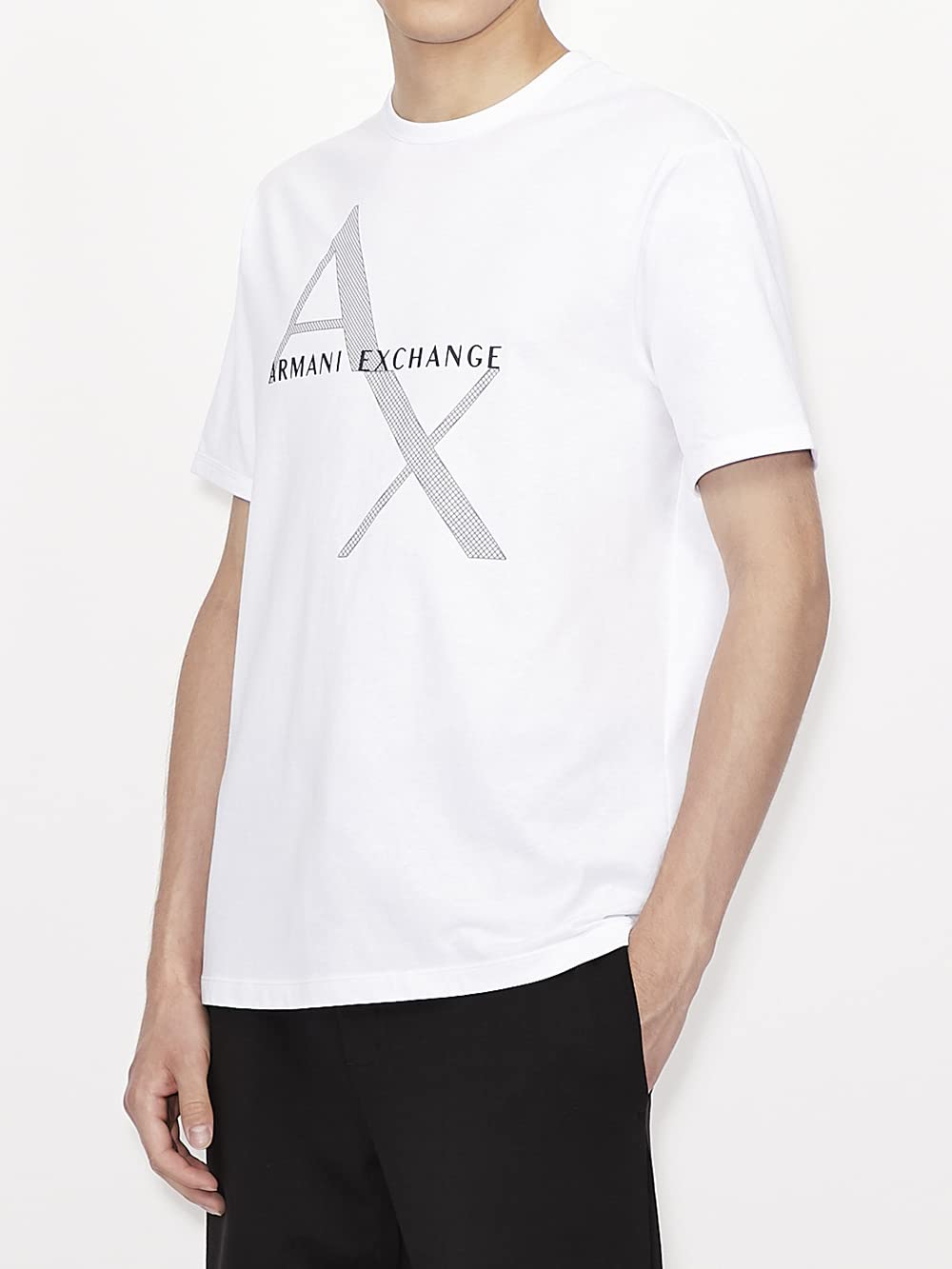 A|X ARMANI EXCHANGE mens Crew Neck Logo Tee T Shirt, Quilted Logo White, Small US