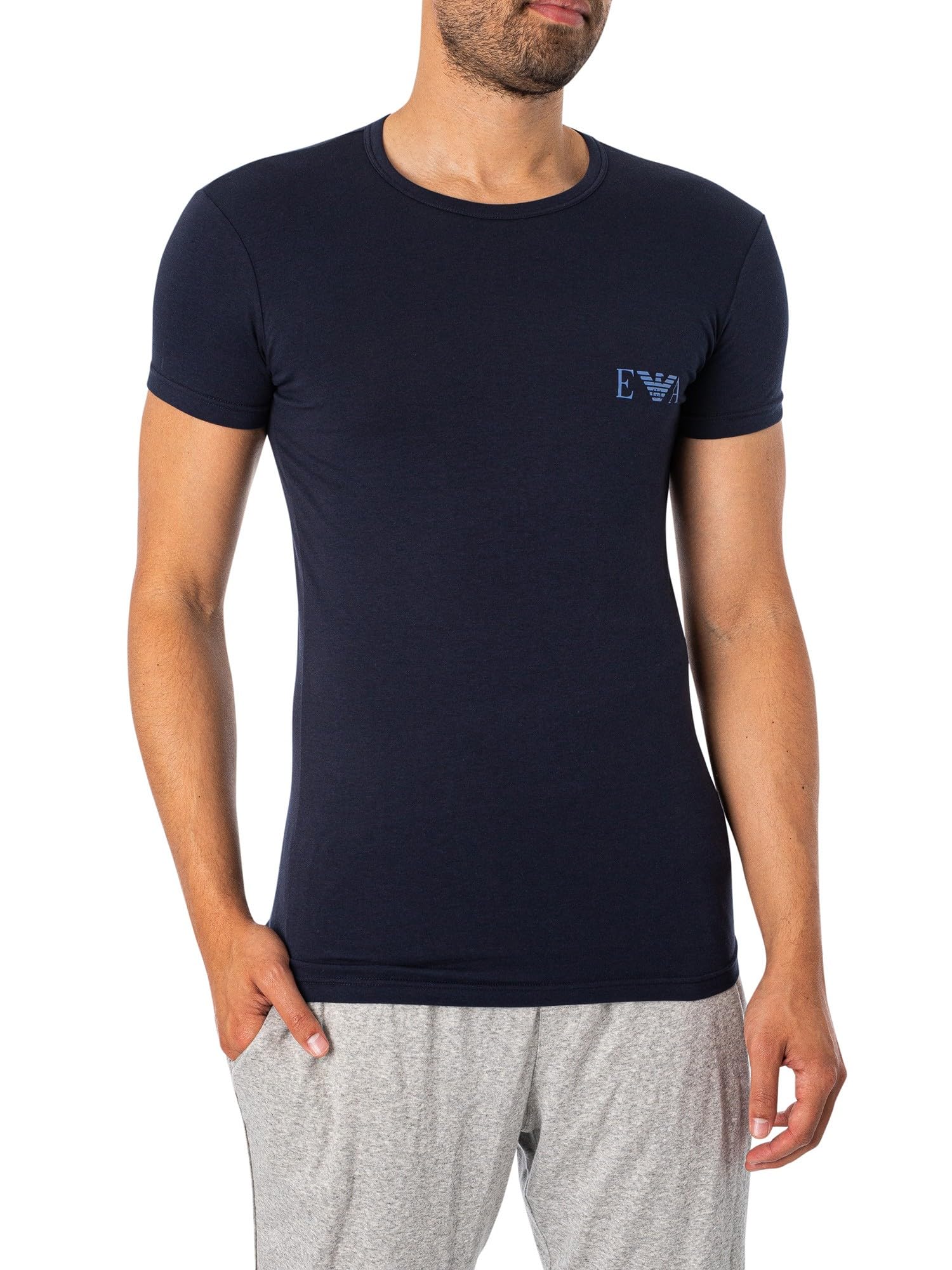 Emporio Armani Men's Bold Monogram 2 Pack T-Shirt, Marine/Marine