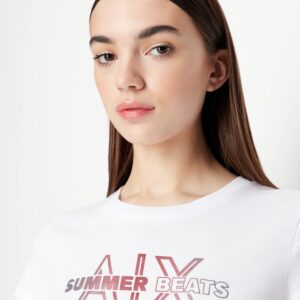 EMPORIO ARMANI Women's Crew Neck Reg Fit Summer Beats T-Shirt, Optic White, Large