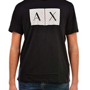 A|X ARMANI EXCHANGE mens Crew Neck Logo Tee T Shirt, Grid Logo Navy, Medium US