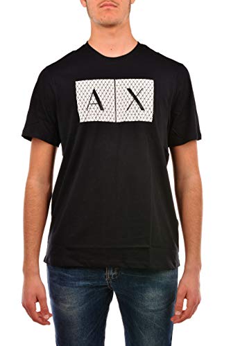 A|X ARMANI EXCHANGE mens Crew Neck Logo Tee T Shirt, Grid Logo Navy, Medium US