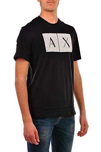 A|X ARMANI EXCHANGE mens Crew Neck Logo Tee T Shirt, Grid Logo Navy, Medium US