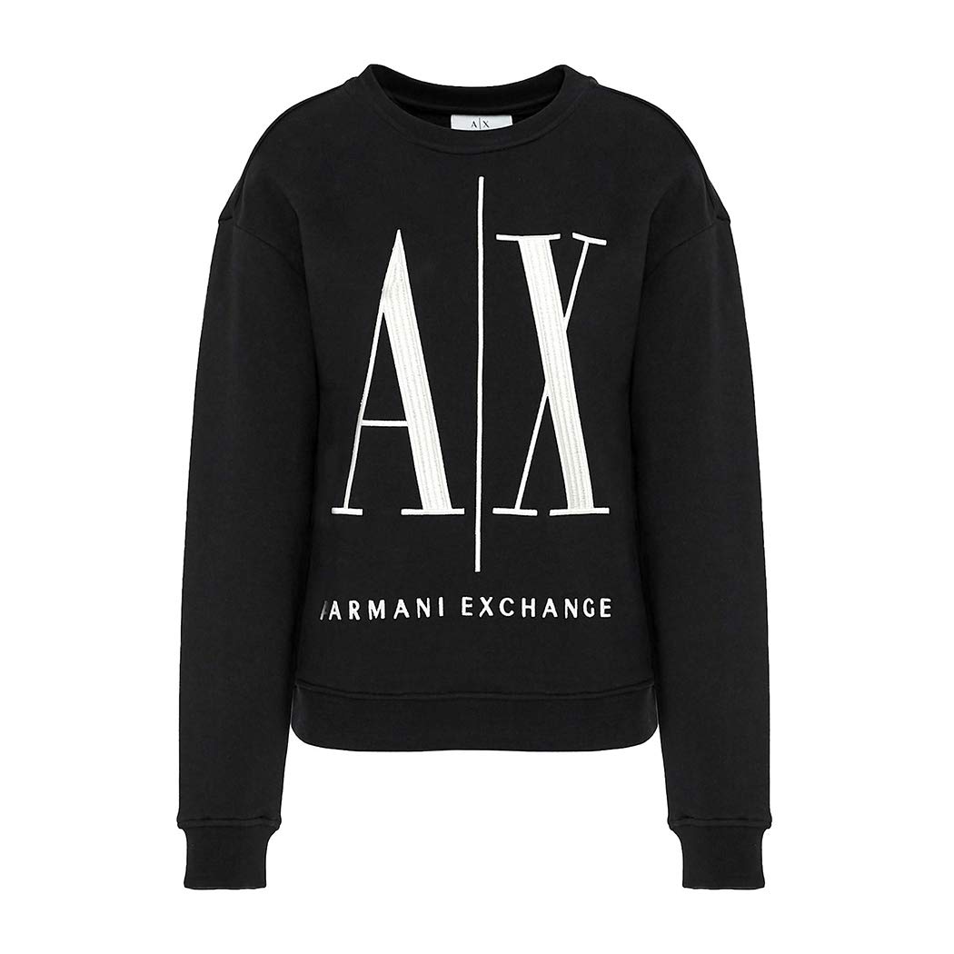 A|X ARMANI EXCHANGE womens Icon Logo Pullover Sweatshirt, Black, Large US