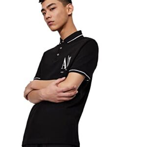 A | X ARMANI EXCHANGE Men's Embroidered Icon Logo Polo Shirt, Black, XL