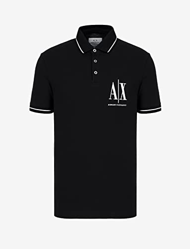 A | X ARMANI EXCHANGE Men's Embroidered Icon Logo Polo Shirt, Black, XL