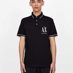 A | X ARMANI EXCHANGE Men's Embroidered Icon Logo Polo Shirt, Black, XL