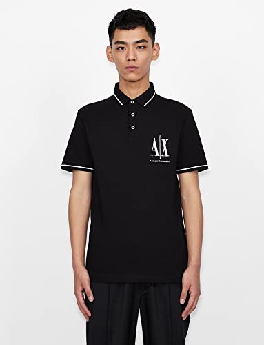 A | X ARMANI EXCHANGE Men's Embroidered Icon Logo Polo Shirt, Black, XL