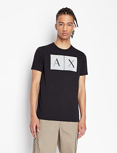 A|X ARMANI EXCHANGE mens Crew Neck Logo Tee T Shirt, Grid Logo Black, Small US