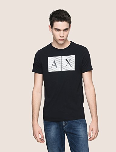 A|X ARMANI EXCHANGE mens Crew Neck Logo Tee T Shirt, Grid Logo Black, Small US