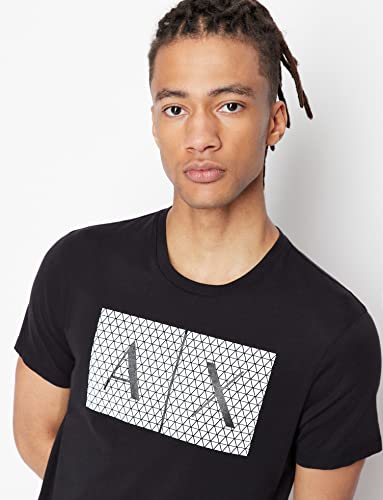 A|X ARMANI EXCHANGE mens Crew Neck Logo Tee T Shirt, Grid Logo Black, Small US