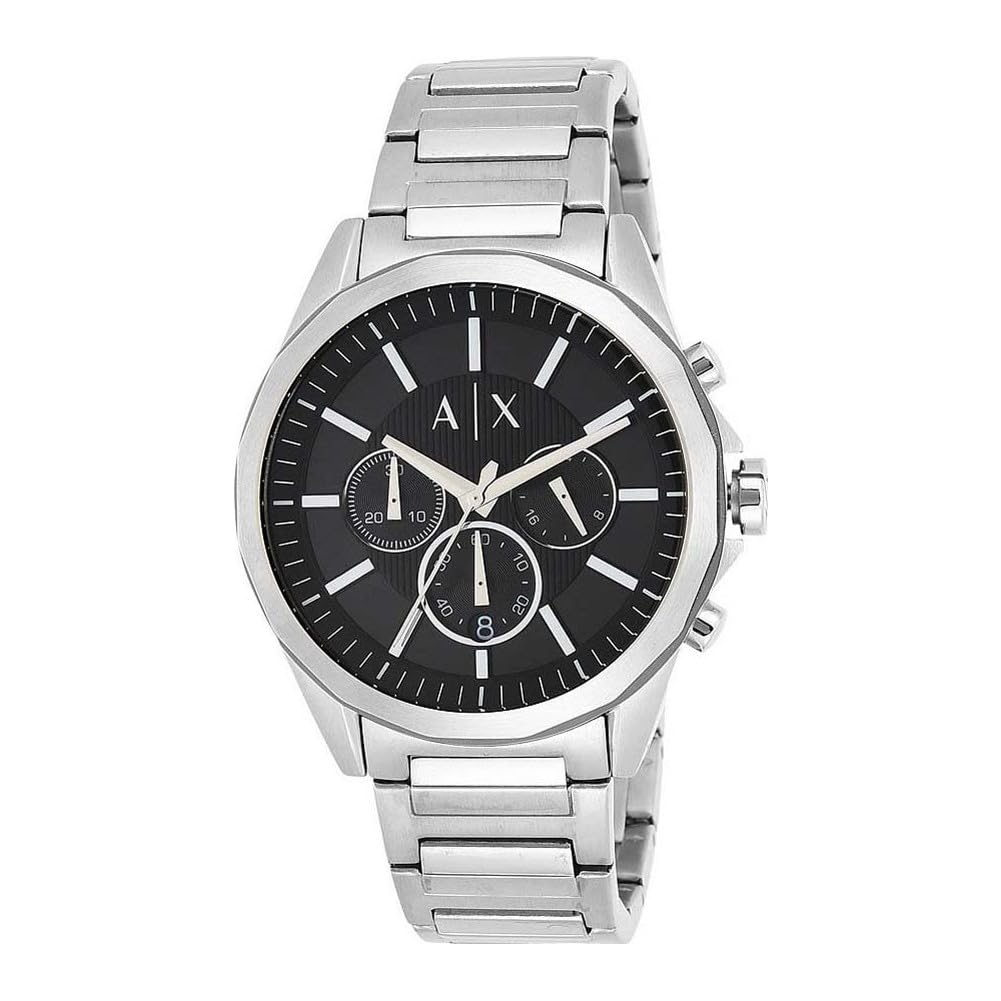 A｜X ARMANI EXCHANGE Men's Chronograph Stainless Steel Watch, Color: Silver/Black (Model: AX2600)