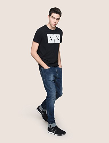 A|X ARMANI EXCHANGE mens Crew Neck Logo Tee T Shirt, Grid Logo Black, X-Large US