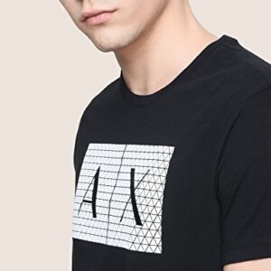 A|X ARMANI EXCHANGE mens Crew Neck Logo Tee T Shirt, Grid Logo Black, X-Large US