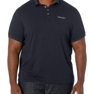 A｜X ARMANI EXCHANGE Men's Short Sleeve Contrast Logo Jersey Polo, Navy, M