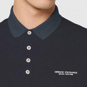 A｜X ARMANI EXCHANGE Men's Short Sleeve Contrast Logo Jersey Polo, Navy, M