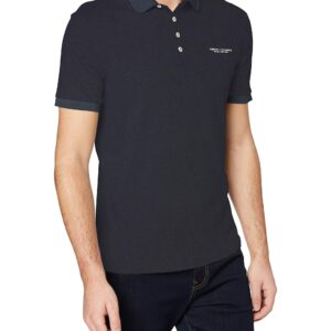 A｜X ARMANI EXCHANGE Men's Short Sleeve Contrast Logo Jersey Polo, Navy, M