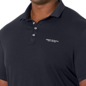 A｜X ARMANI EXCHANGE Men's Short Sleeve Contrast Logo Jersey Polo, Navy, M