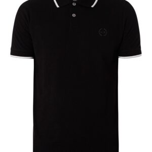 A｜X ARMANI EXCHANGE Mens Short Sleeve Jersey Knit Polo Shirt, Black, Large US