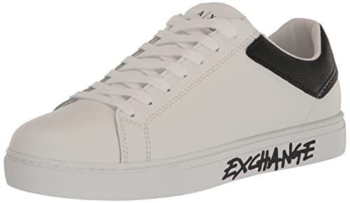 A|X Armani Exchange Men's Updated Leather Sidewall Logo Sneaker, Op.White+Black, 11