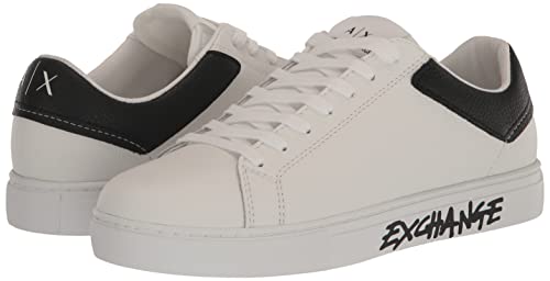 A|X Armani Exchange Men's Updated Leather Sidewall Logo Sneaker, Op.White+Black, 11