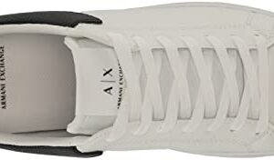 A|X Armani Exchange Men's Updated Leather Sidewall Logo Sneaker, Op.White+Black, 11