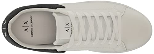 A|X Armani Exchange Men's Updated Leather Sidewall Logo Sneaker, Op.White+Black, 11