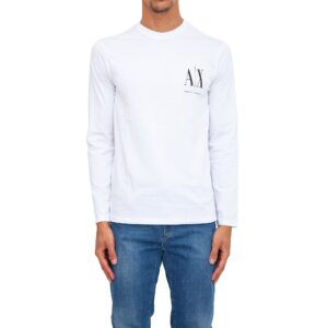 A|X ARMANI EXCHANGE mens Icon Chest Graphic Long Sleeve T-shirt T Shirt, White, Large US