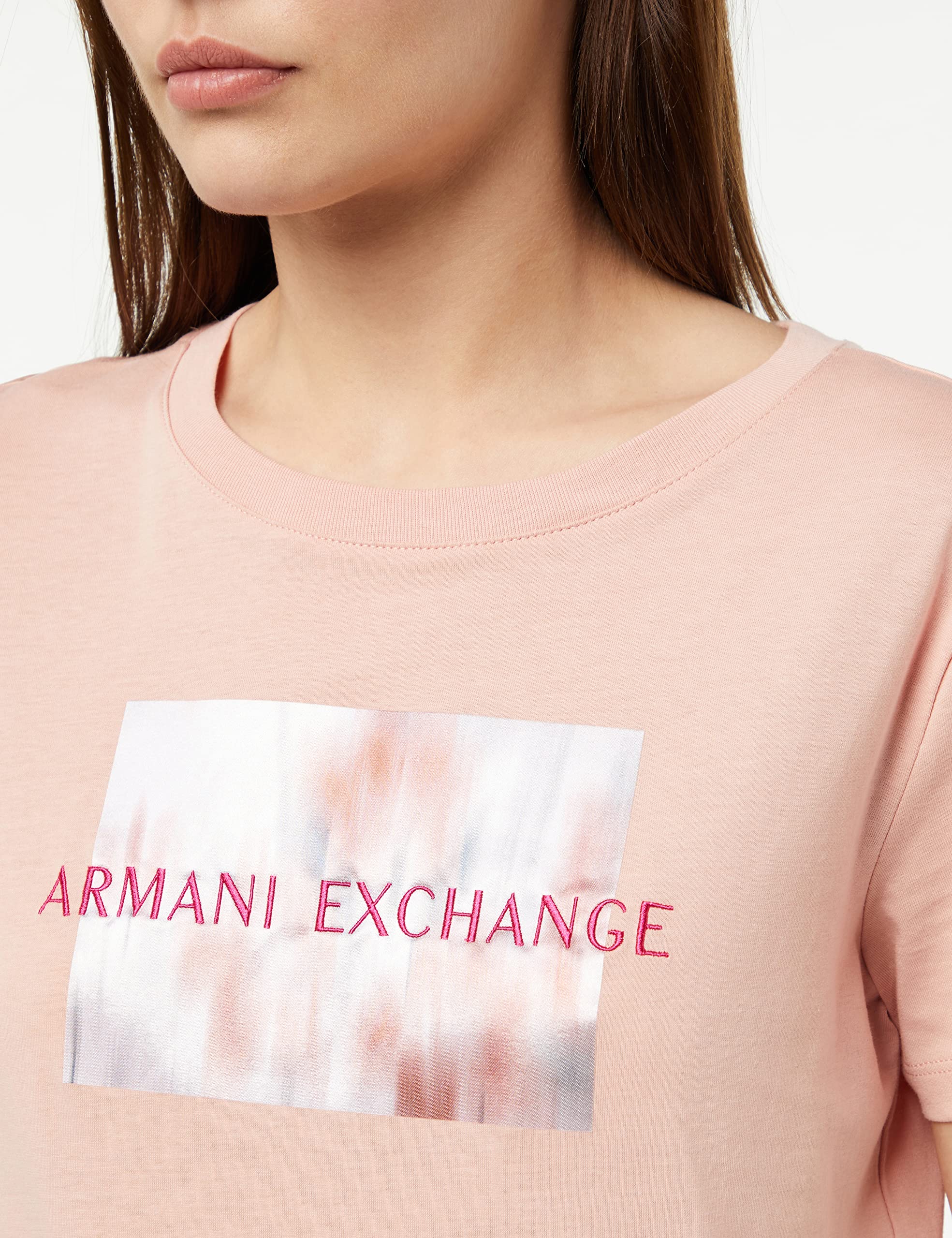 A｜X ARMANI EXCHANGE Women's Crew Neck Reg Fit Secret Garden Logo T-Shirt, Lady, Extra Small