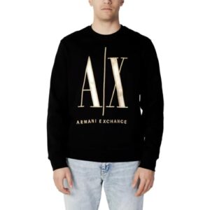 a | x armani exchange men's metallic embroidered icon sweatshirt, black, large