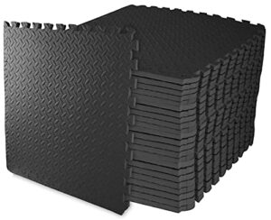 signature fitness puzzle exercise mat with eva foam interlocking tiles for mma, exercise, gymnastics and home gym protective flooring, 3/4" thick, 96 square feet, black