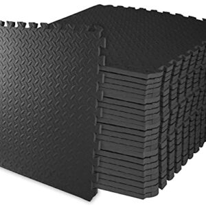 Signature Fitness Puzzle Exercise Mat with EVA Foam Interlocking Tiles for MMA, Exercise, Gymnastics and Home Gym Protective Flooring, 3/4" Thick, 96 Square Feet, Black