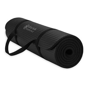 gaiam essentials thick yoga mat fitness & exercise mat with easy-cinch carrier strap, black, 72"l x 24"w x 2/5 inch thick