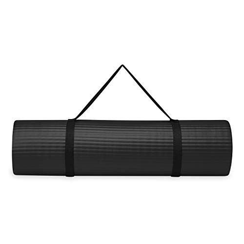 Gaiam Essentials Thick Yoga Mat Fitness & Exercise Mat with Easy-Cinch Carrier Strap, Black, 72"L X 24"W X 2/5 Inch Thick