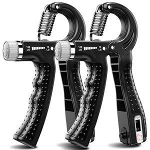 kdg hand grip strengthener 2 pack(black) adjustable resistance 10-130 lbs forearm exerciser，grip strength trainer for muscle building and injury recovery for athletes