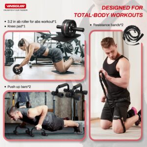 Vinsguir Ab Roller Wheel Kit,Ab Workout Equipment with Push Up Bars, Home Gym Fitness Equipment for Core Strength Training, Abdominal Roller Machine with Gym Accessories for Men & Women