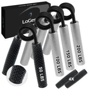 Logest Metal Hand Grip Set, 100LB-200LB 3 Pack 50LB-200LB 4 Pack No Slip Heavy-Duty Grip Strengthener with Gift Box, Great Wrist & Forearm Hand Exerciser, Home Gym (Silver - 50+100+150+200LB 4 Pack)