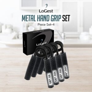 Logest Metal Hand Grip Set, 100LB-200LB 3 Pack 50LB-200LB 4 Pack No Slip Heavy-Duty Grip Strengthener with Gift Box, Great Wrist & Forearm Hand Exerciser, Home Gym (Silver - 50+100+150+200LB 4 Pack)