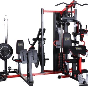 Signature Fitness Multifunctional Home Gym System Workout Station with Leg Extension, Preacher Curl, Pushup, Dip and Situp Stand, 122.5LB Weight Stack, M950, Multiple Pacakges