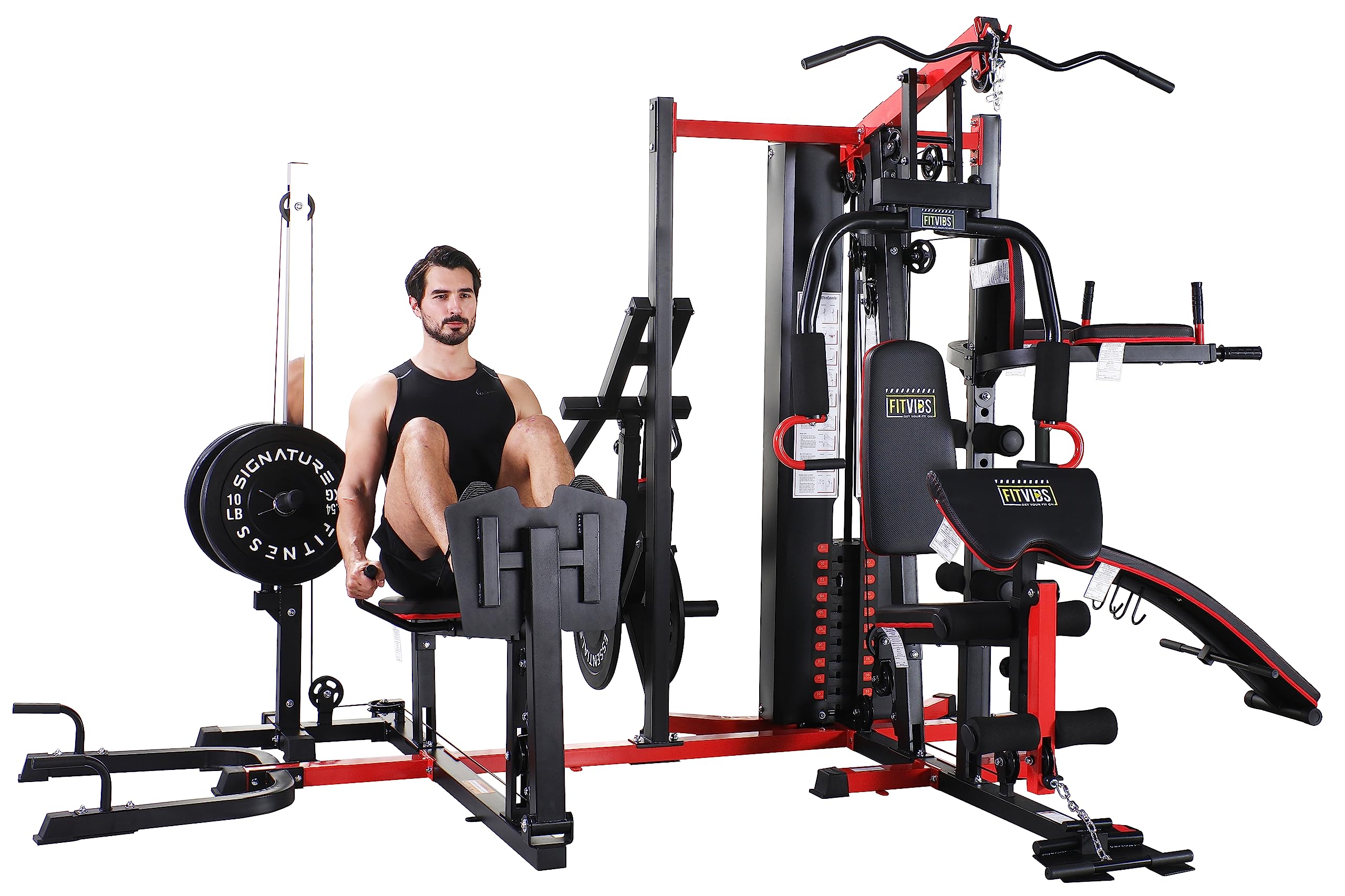 Signature Fitness Multifunctional Home Gym System Workout Station with Leg Extension, Preacher Curl, Pushup, Dip and Situp Stand, 122.5LB Weight Stack, M950, Multiple Pacakges