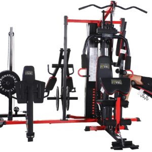 Signature Fitness Multifunctional Home Gym System Workout Station with Leg Extension, Preacher Curl, Pushup, Dip and Situp Stand, 122.5LB Weight Stack, M950, Multiple Pacakges