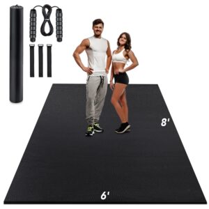 Exercise Mat - Rengue 8'x6' Large Exercise Mat Thick 7mm, Extra Wide Workout Mat for Men and Women, High-Density Large Gym Mat, Fit for Home Workout, Plyo, Cardio, Jump Rope, Weights