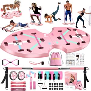 LALAHIGH Home Workout Equipment for Women, Multifunction Push Up Board, Portable Home Gym System with Resistance Bands,Ab Roller Wheel, and 20 Gym Accessories, Professional Strength Training Exercise