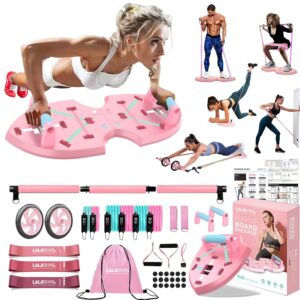 LALAHIGH Home Workout Equipment for Women, Multifunction Push Up Board, Portable Home Gym System with Resistance Bands,Ab Roller Wheel, and 20 Gym Accessories, Professional Strength Training Exercise