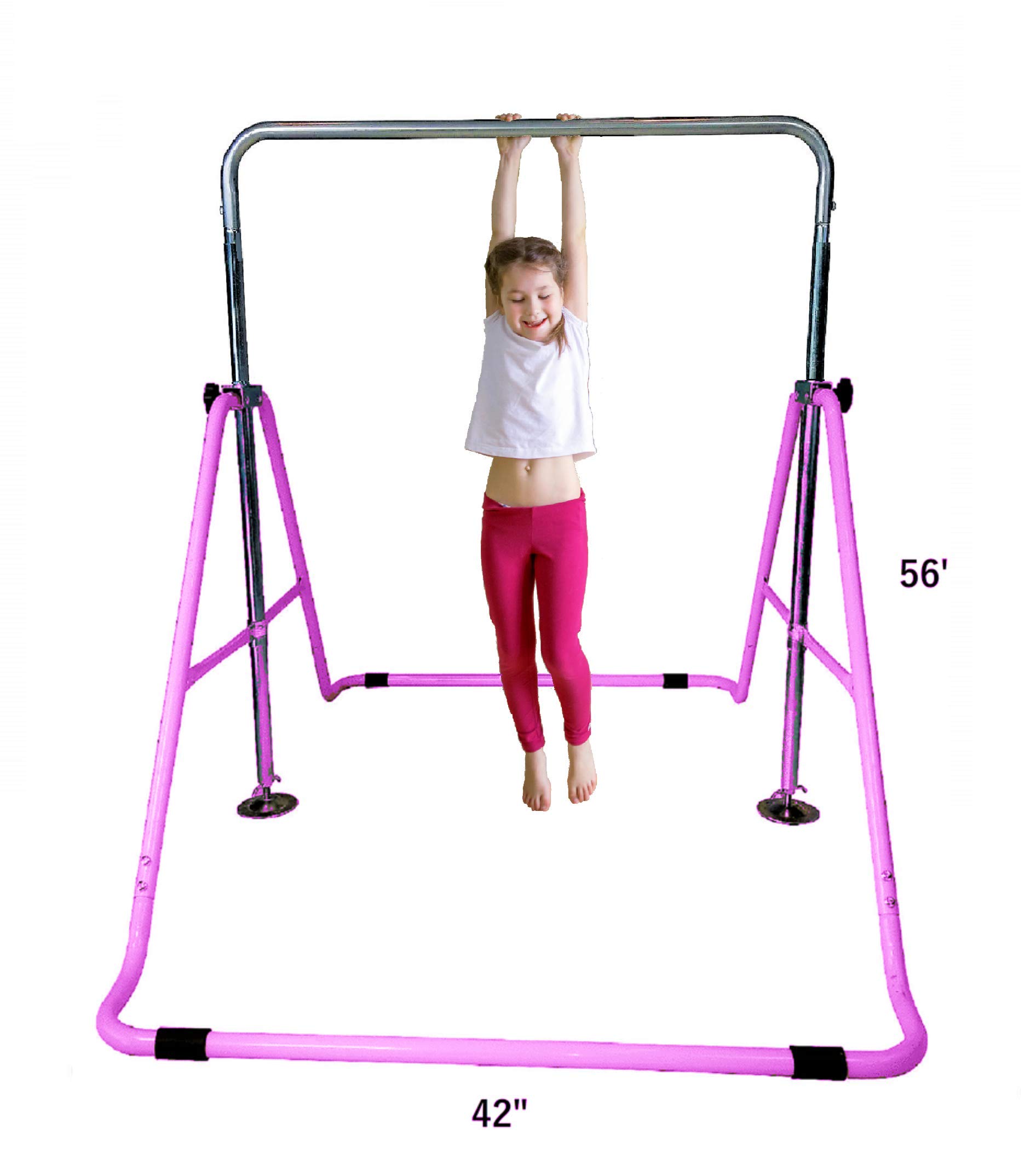 Kids Jungle Gymnastics Expandable Junior Training Monkey Horizontal Bars Climbing Tower Child Play Pink Training Pull Up Gym + Swing Seat + Trapeze Rings.Set