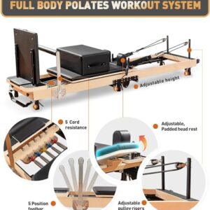 Faittd Foldable Pilates Reformer & Equipment - Pilates Reformer Workout Machine for Home Gym with Reformer Accessories, Reformer Box, Padded Jump Board - Up to 300 lbs Weight Capacity